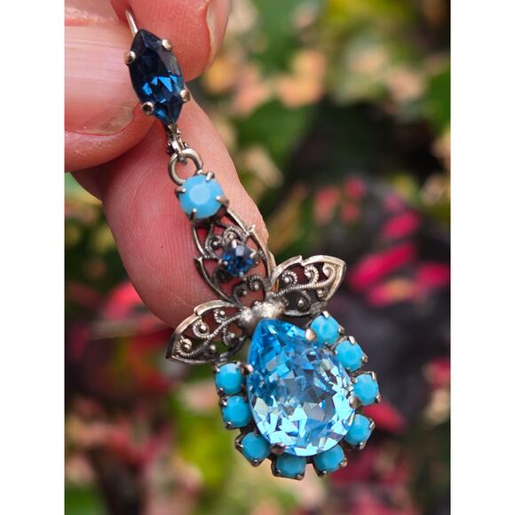 Vintage NIKOLAS FRANGOS Blue Swarovski Crystal Chandelier Earrings, Stunning! - Picture 4 of 10